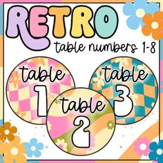 retro table numbers with flowers and checkered background