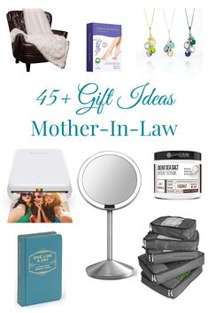 the gift guide for mother - in - law includes jewelry, books, and gifts