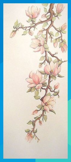 a painting of pink flowers on a white background