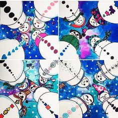 four pictures of snowmen in different ways