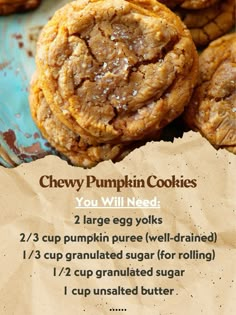 the recipe for chewy pumpkin cookies is shown