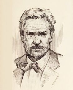 a drawing of a man with a beard and bow tie