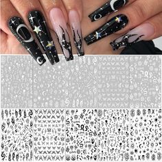 PRICES MAY VARY. Gothic Nail Stickers: You will get 10 sheets goth snake nail art stickers, 3D self-adhesive luxury designs, which can offer you multiple choices, satisfy your rich imagination of nail DIY and create your own style. Health & Safety: Black White designer nail sticker are made of environmental-friendly material,The nails still remains glossy after remove the stickers. Both kids and adults can feel relieved about usage. Easy to Use: Fashion butterfly nail stickers are self-adhesive Rose Sheets, Black White Nail Art, Nail Stickers Designs, Black And White Nail Art, Black White Nails, Butterfly Eyes, Star Nail Art, Moon Nails, Hard Nails