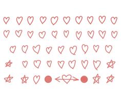 hearts and arrows are drawn in red on a white background