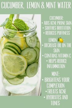 cucumber, lemon and mint water in a mason jar with the recipe below