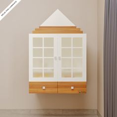 a cabinet with two doors on the front and one door open to reveal a room