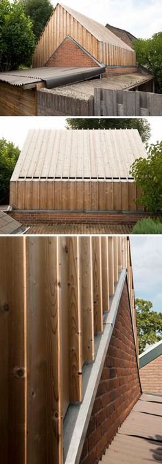 the roof is made out of wood and has a sloping slope to it's side