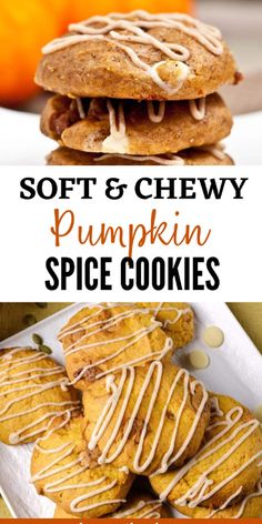 soft and chewy pumpkin spice cookies with cinnamon glaze on top are the perfect treat for fall