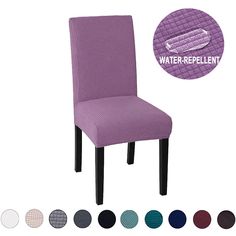 purple chair covers with different colors and patterns