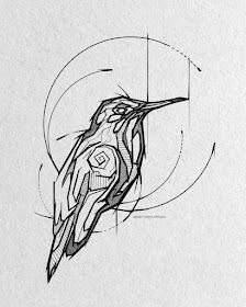 a black and white drawing of a bird