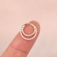 14K Gold CZ Double Loop Daith Helix Earrings Septum Clicker - OUFER BODY JEWELRY Septum Piercing Jewelry Unique, Dainty Septum Piercing, Gold Daith Jewelry, Unique Septum Jewelry, Bijoux Piercing Septum, Cute Septum Rings, First Piercing, Gold Septum Ring, Unique Nose Rings