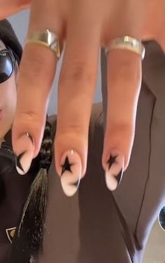 Almond French Tip Nails With Accent Nail, Nail Inspo For Summer 2023, Nail Ideas Acrylic Grunge, Aesthetic Nails Stars, Word Tattoo Placement Ideas, Nail Inspo Party, Stargirl Nails Aesthetic, City Girl Nails