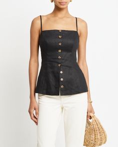 Tailored Clothes, Hipster Outfits, Faithfull The Brand, Straight Neckline, Price Comparison, Linen Top, Side Zipper, Style Inspiration, Crop Tops