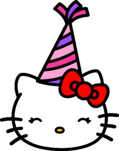 a hello kitty birthday hat with a bow on it's head and a pink bow at the top