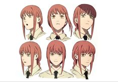 an anime character's face with different facial expressions and hair styles in various poses