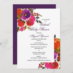 a purple and red floral birthday party card