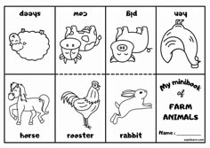 the farm animals and their names are shown in this printable worksheet for kids