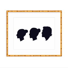 the silhouettes of three women in profile against a white background, framed in bamboo