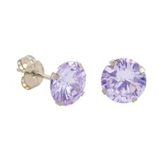 10k White Gold Round Light Purple CZ Stud Earrings Prong Set - Jewelryland.com Butterfly Earrings Gold, Round Light, Butterfly Earrings Stud, Square Earrings Studs, Cz Stud Earrings, White Gold Earrings, Birthstone Earring, Fashion Jewelry Earrings, Square Earrings