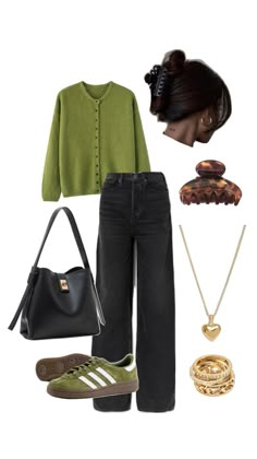 #outfitideas #outfits #outfittrends #outfit Green Sweater Outfit, Uni Outfits, School Looks, Cute Everyday Outfits, Outfit Inspo Fall, Outfits Casuales, Cute Casual Outfits