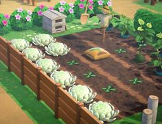 an animated garden scene with cauliflower and other plants