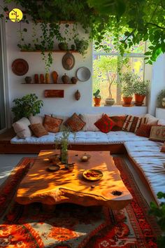 a living room filled with lots of furniture and plants