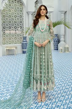 Pakistani Anarkali Maxi Tantalizing Teal, Pakistani Anarkali, Flared Anarkali, Pakistani Party Wear, Frock Dress, Party Dresses Online, Anarkali Kurta, Silk Trousers, Popular Outfits