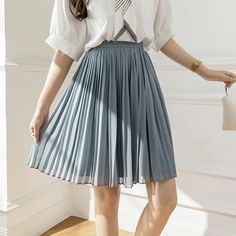 Olivia Mark - Pink Chiffon Midi Skirt with Elastic Waist and Pleats, Flattering A-line Mini Skirt Chiffon Midi Skirt, Grayish Blue, Pink Chiffon, Denim Pencil Skirt, Greyish Blue, A Line Mini Skirt, Mermaid Skirt, Body Con Skirt, Types Of Skirts