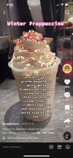 a cup filled with whipped cream and sprinkles