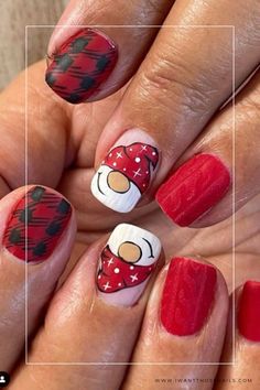 Christmas Gnome Nails 2023, Nail Art For January, Christmas Nails With Gnomes, Gnome Nails Christmas, Knomes Nails, Gnomes Nails