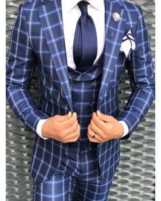 Double-breasted Business Suits In Suiting Fabric, Blue Checks Suits For Men, Light Blue Plaid Suit Men, Kangana Ranaut Suit, Blue Double-breasted Suits With Buttons, Men Suit, Elegant Casual