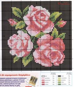 a cross stitch pattern with pink roses on it