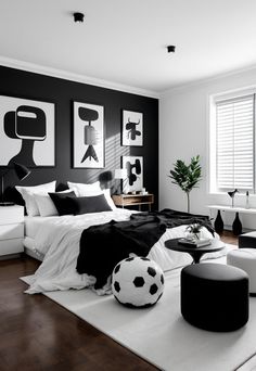 Black Bedroom Ideas Black And White Girls Bedroom, Simple Black And White Bedroom, Black And White Bedroom Decor, White Girls Bedroom, Black And White Bedroom Ideas, Black Bedrooms, Black Bedroom Ideas, 2024 Bedroom