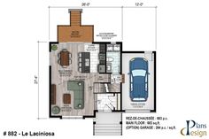 the floor plan for a house with two car garages and an attached living area