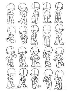 the different poses and expressions for cartoon character drawing, which are easy to draw with pencils