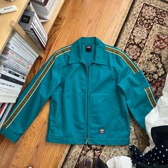 Size M Worn Once Brand New Blue Long Sleeve Track Jacket For Workwear, Blue Sporty Outerwear For Work, Blue Long Sleeve Track Jacket For Work, Blue Long Sleeve Track Jacket, Blue Casual Track Jacket For Work, Casual Blue Track Jacket For Work, Casual Blue Windbreaker For Work, Dickies Jacket, Shirt Jackets