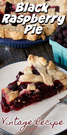 a slice of black raspberry pie on a plate