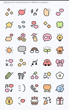 an assortment of different colored icons on a white background