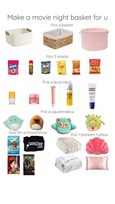 the contents of a movie night basket for you to pack up and have fun with