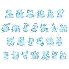 the upper and lower letters are made up of blue bubbles on a white background,