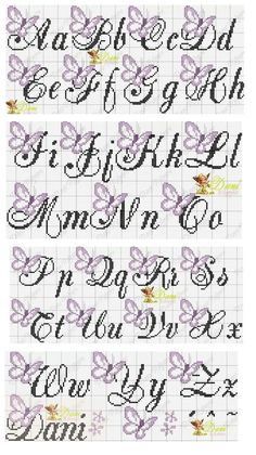 cross stitch alphabets with butterflies on them