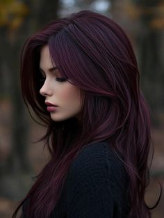 Dark Fall Hair Colors: Best Deep Shades for a Bold Autumn Look Midnight Violet Black Hair, Black Plum Hair, Plum Brown Hair Color, Red Plum Hair, Eggplant Hair Color, Mulberry Hair Color, Burgundy Plum Hair Color, Dark Wine Red Hair, Dark Cherry Cola Hair Color