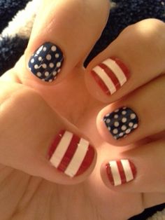 U.S.A flag inspired momorial day/4th of july/veterans day nails Stars Nails, Nail Art Courses, Flag Nails, Usa Nails, Festive Nail Art, Holiday Nail Designs, July Ideas, Blue Nail Art