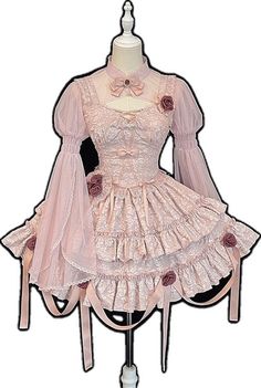 Long Sleeve Ruffled Balletcore Dress, Long Sleeve Balletcore Dress For Summer, Fitted Pastel Goth Dresses For Spring, Fitted Pastel Goth Dress With Ruffles, Spring Pastel Goth Fitted Dress, Half Crop Top, Long Sleeves Cropped Top, Crop Top Blouse, Gothic Lolita