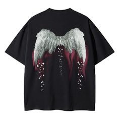 Bring your wardrobe alive in the High Street Angel Graffiti Wing T-Shirt. Featuring a bold graphic of wings stretching across the chest and arms, this statement piece is perfect for a bright, confident look. Its lightweight, comfortable fabric ensures all day comfort. Features: -100% Cotton -Crew Neckline -Dropped Shoulder -Wings Graphic -Regular fit -High Street style Drop Shoulder Tshirt, Angel Shirt, Merch Design, Free Scarf, I'm Bored, Concert Fits, Fashion App, High Fashion Street Style, Sweatshirt Designs