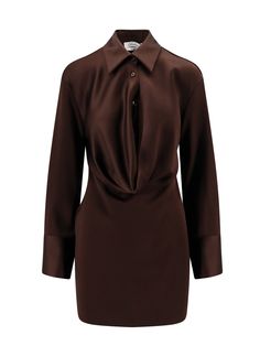 Dress Semi-formal Long Sleeve Satin Dress, Luxury Fitted Mini Dress For Semi-formal Occasions, Elegant Brown Midi Dress For Night Out, Classic Formal Silk Dress, Formal Brown Silk Midi Dress, Classic Silk Dress For Formal Occasions, Elegant Brown Midi Dress For Cocktail, Brown Satin Mini Dress For Evening, Elegant Brown Cocktail Midi Dress