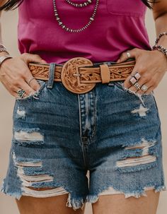 A full tooled leather belt with matching leather buckle. A statement to any outfit. 100% Leather Belt Width: 1.5" Small 32" | 30"-34" Medium 36" | 34" - 38" Large 40" | 38" - 42" **All measurements are taken from top of the belt to the first and then to the last hole** Buckle can be removed Adjustable Hand-tooled Belts, Tooled Belt, Tooled Leather Belts, Western Belt, Tool Belt, Western Belts, Tooled Leather, Leather Buckle, Leather Tooling