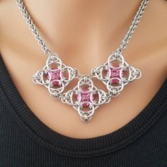 Chain Maille Necklace, Chainmail Necklace, Square Tiles, Wire Jewelry Making, Beaded Jewels