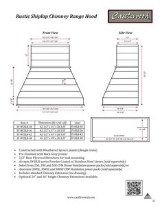 an image of a stove hood with measurements for the top and side panels on it