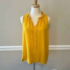 Cece Mustard Yellow Tank Top, Perfect For Work! Brand New Without Tags Yellow Sleeveless Blouse For Work, Royal Blue Blouse, Hot Pink Tops, Peter Pan Collar Blouse, Yellow Tank, Black Floral Blouse, Yellow Tank Top, Plaid Blouse, Flutter Sleeve Top